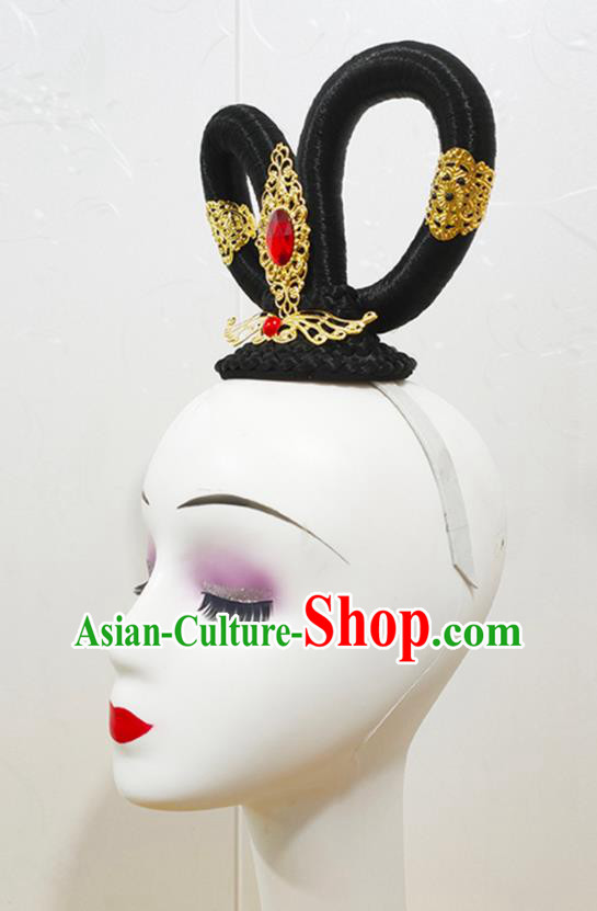 Chinese Classical Dance Wigs Chignon Woman Solo Dance Hair Accessories Goddess Dance Hairpieces Chinese Classical Dance Wigs Chignon Woman Solo Dance Hair Accessories Goddess Dance Hairpieces