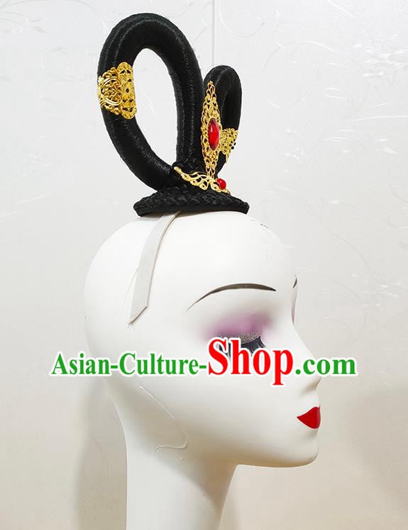 Chinese Classical Dance Wigs Chignon Woman Solo Dance Hair Accessories Goddess Dance Hairpieces Chinese Classical Dance Wigs Chignon Woman Solo Dance Hair Accessories Goddess Dance Hairpieces