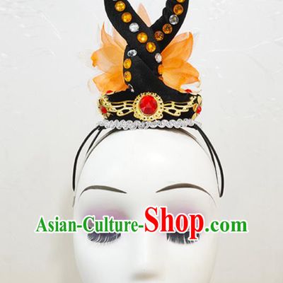 Chinese Goddess Dance Performance Hairpieces Classical Dance Wigs Chignon Woman Solo Dance Hair Accessories
