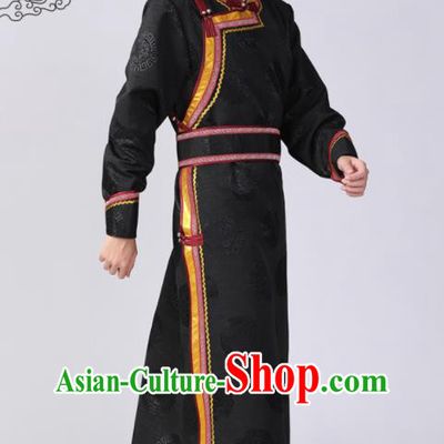 Chinese Minority Stage Performance Clothing Mongol Nationality Dance Black Robe Mongolian Ethnic Male Garment Costume
