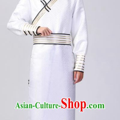 Chinese Minority Ethnic Folk Dance Clothing Mongol Nationality White Robe Mongolian Performance Garment Costume