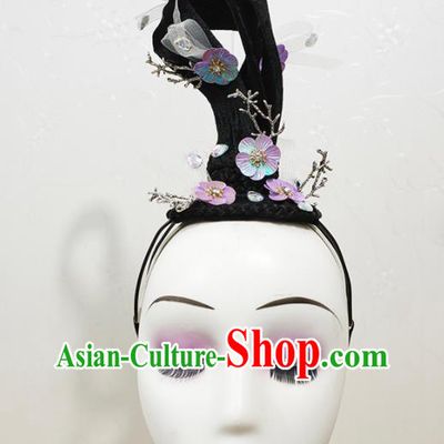 Chinese Woman Fan Dance Hair Accessories Goddess Dance Hairpieces Classical Dance Performance Wigs Chignon