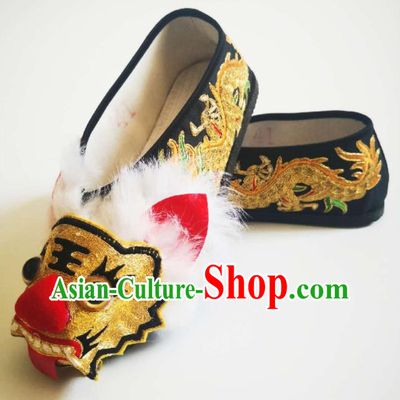 Chinese Beijing Opera Wusheng Shoes Handmade Embroidered Tiger Head Shoes Peking Opera Shoes Chuan Opera General Shoes