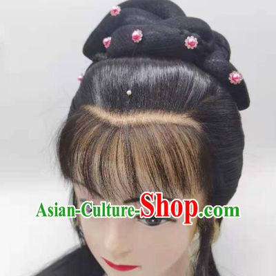 Chinese Peking Opera Hua Tan Hairpieces Ancient Fairy Princess Headdress Beijing Opera Actress Front Lace Wigs Headwear