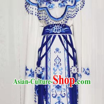 China Ancient Noble Lady Clothing Peking Opera Actress White Dress Uniforms Beijing Opera Diva Garment Costumes