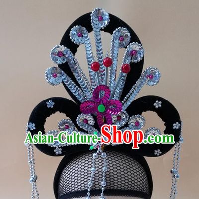Chinese Peking Opera Diva Argent Phoenix Hair Accessories Ancient Fairy Headpieces Beijing Opera Hua Tan Wigs Chignon Headdress