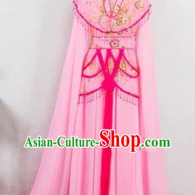 China Ancient Fairy Clothing Peking Opera Hua Tan Costume Beijing Opera Actress Pink Water Sleeve Dress Huangmei Opera Diva Garment