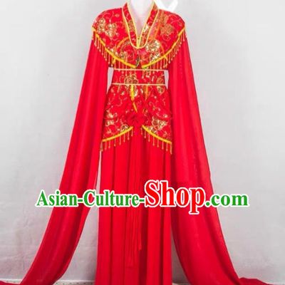China Beijing Opera Actress Red Water Sleeve Dress Huangmei Opera Diva Garment Ancient Fairy Clothing Peking Opera Hua Tan Costume