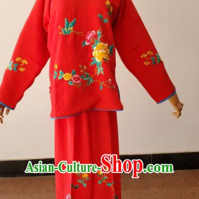 China Beijing Opera Country Lady Costumes Huangmei Opera Maidservant Red Uniforms Ancient Servant Girl Clothing Peking Opera Xiaodan Dress