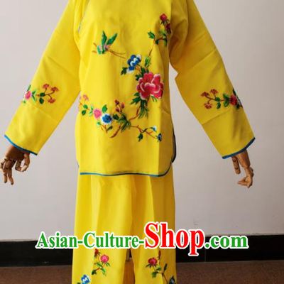 China Ancient Village Girl Clothing Peking Opera Country Woman Dress Beijing Opera Xiaodan Costumes Huangmei Opera Maid Lady Yellow Uniforms