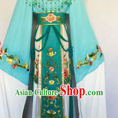 China Peking Opera Diva Green Dress Beijing Opera Hua Tan Costume Huangmei Opera Fairy Uniforms Ancient Noble Lady Clothing