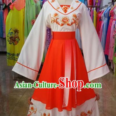 China Ancient Village Lady Clothing Peking Opera Maidservant Red Dress Beijing Opera Civilian Woman Costume Shaoxing Opera Actress Uniforms