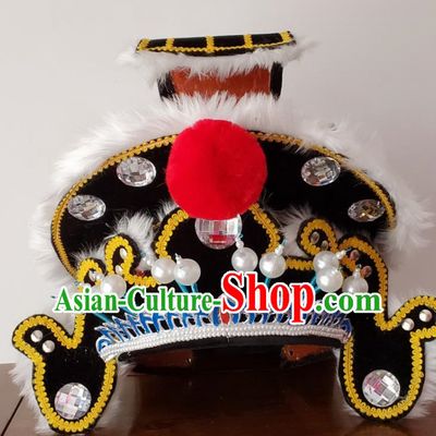 Chinese Beijing Opera Wusheng Hat Ancient General Headdress Peking Opera Warrior Black Helmet