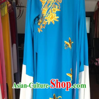 Chinese Beijing Opera Niche Butterfly Love Clothing Ancient Scholar Garment Costume Peking Opera Xiaosheng Embroidered Blue Robe