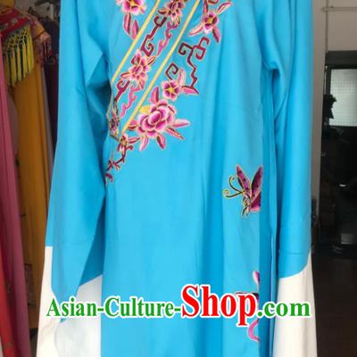 Chinese Peking Opera Liang Shanbo Embroidered Blue Robe Beijing Opera Xiaosheng Butterfly Love Clothing Ancient Scholar Garment Costume
