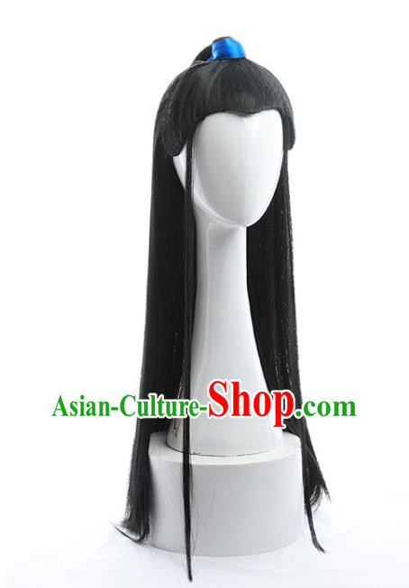 Chinese Ancient Young Male Hairpieces Ming Dynasty Swordsman Wigs Traditional Cosplay Childe Headdress Chinese Ancient Young Male Hairpieces Ming Dynasty Swordsman Wigs Traditional Cosplay Childe Headdress