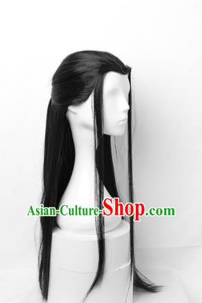 Chinese Ming Dynasty Swordsman Wigs Traditional Cosplay Childe Headdress Ancient Young Male Hairpieces Chinese Ming Dynasty Swordsman Wigs Traditional Cosplay Childe Headdress Ancient Young Male Hairpieces