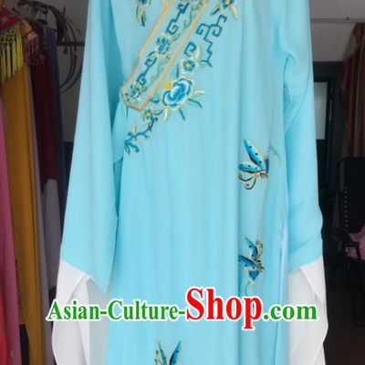 Chinese Ancient Young Male Garment Costume Peking Opera Liang Shanbo Embroidered Light Blue Robe Beijing Opera Xiaosheng Butterfly Love Clothing