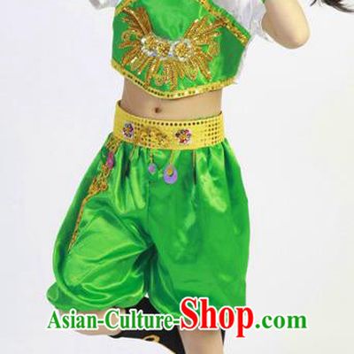 Chinese Children Yangko Dance Green Uniforms Folk Dance Costumes Fan Dance Dress New Year Yangge Dance Clothing