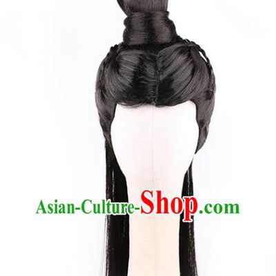 Chinese Ancient Noble Childe Hairpieces Handmade the Warring States Period Swordsman Front Lace Wigs Traditional Cosplay Prince Headdress