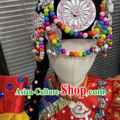 Top China Ethnic Children Folk Dance Hat Girl Stage Performance Headpiece Hani Nationality Dance Headwear