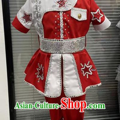 Professional Cosplay Red Army Garment Children Modern Dance Fashion Hero Dance Red Outfits Chorus Group Performance Clothing