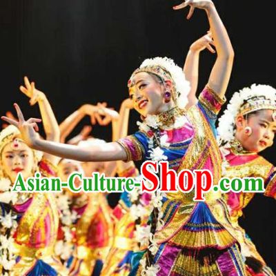 Chinese Uighur Minority Girl Dress Outfits Uyghur Nationality Folk Dance Clothing Xinjiang Ethnic Children Performance Garments