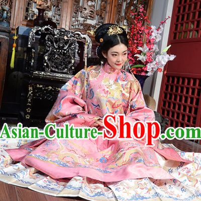 Top Pink Chinese Ancient Royal Wedding Dress Ming Dynasty Queen Garments for Ladies