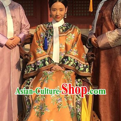 Top Ancient Chinese Peking Qing Dynasty Empress Cixi Stage Performance Garment and Head Wear for Women