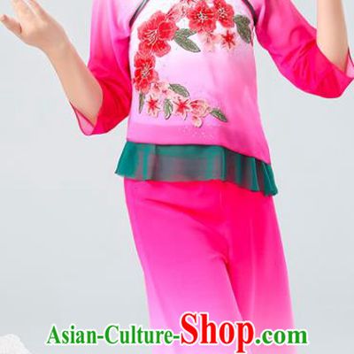 Chinese Children Yangko Dance Rosy Uniforms Folk Dance Costumes Fan Dance Dress Yangge Performance Clothing