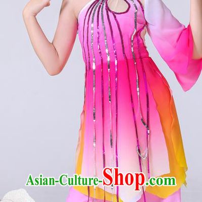 China Umbrella Dance Clothing Lotus Dance Rosy Outfits Children Classical Dance Costumes Girl Stage Performance Dancewear