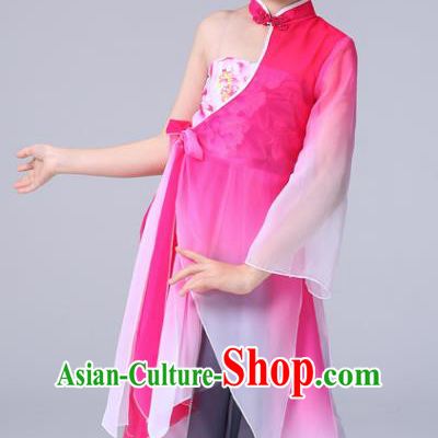 China Children Classical Dance Costumes Girl Stage Performance Dancewear Umbrella Dance Clothing Peony Dance Rosy Outfits