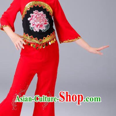 Chinese Folk Dance Costumes Fan Dance Dress Yangge Performance Clothing Children Yangko Dance Red Uniforms