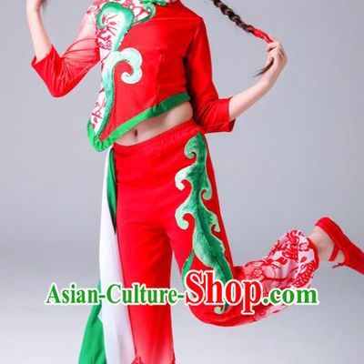 Chinese Folk Dance Costumes Girl Fan Dance Dress Yangge Performance Clothing Children Yangko Dance Red Uniforms