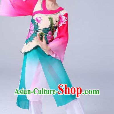 China Girl Stage Performance Dancewear Umbrella Dance Clothing Lotus Dance Outfits Children Classical Dance Costumes