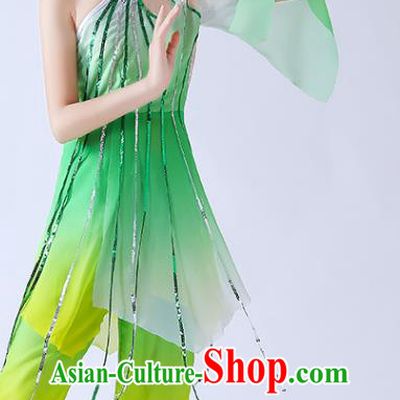China Children Classical Dance Costumes Girl Stage Performance Dancewear Umbrella Dance Clothing Jasmine Flowers Dance Green Chiffon Uniforms