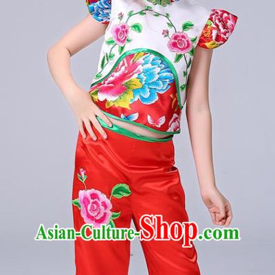 Chinese Folk Dance Costumes Girl Drum Dance Red Dress New Year Performance Clothing Children Yangko Dance Uniforms