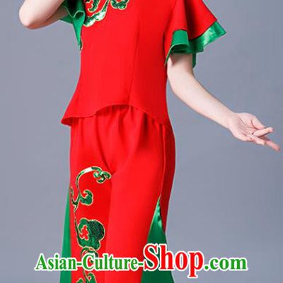 Chinese Children Folk Dance Red Uniforms Yangko Dance Costumes Girl Drum Dance Dress Fan Dance Clothing
