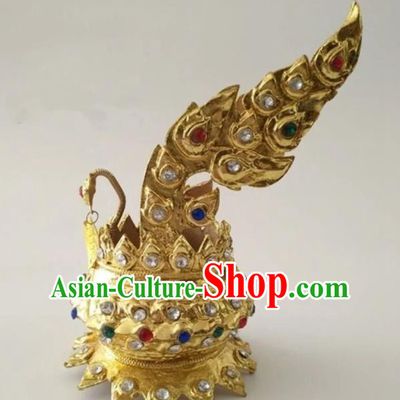 Handmade Chinese Ethnic Queen Hair Accessories Dai Nationality Wedding Headdress Yunnan Minority Folk Dance Golden Peacock Hair Crown