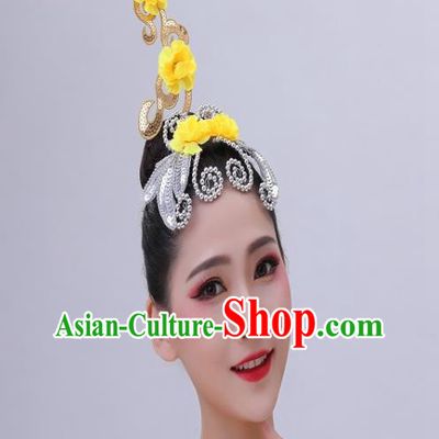 Chinese Yangko Dance Hair Accessories Handmade Fan Dance Performance Hair Crown Folk Dance Yellow Plum Headpiece