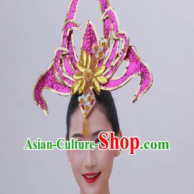 Chinese Opening Dance Hair Accessories Spring Festival Gala Performance Headpiece Modern Dance Rosy Sequins Hair Crown