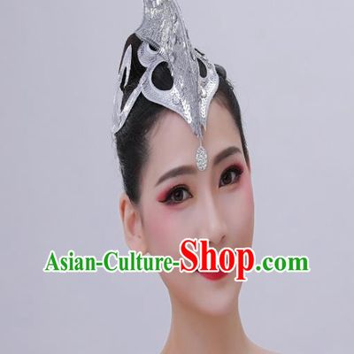 Chinese Handmade Dai Nationality Peacock Dance Hair Crown Folk Dance Argent Sequins Headpiece Spring Festival Gala Opening Dance Headwear