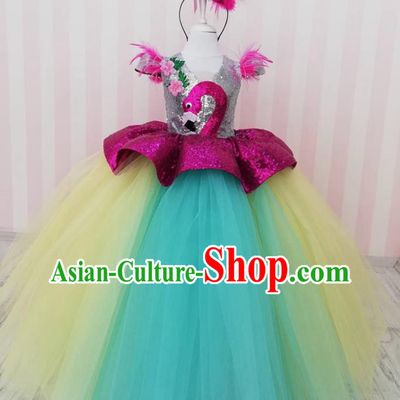 Top Catwalks Flamingo Veil Dress Christmas Princess Evening Wear Children Performance Clothing Girl Stage Show Formal Garment