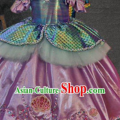Top Girl Stage Show Formal Garment Catwalks Pink Satin Bubble Dress Christmas Princess Evening Wear Children Performance Clothing