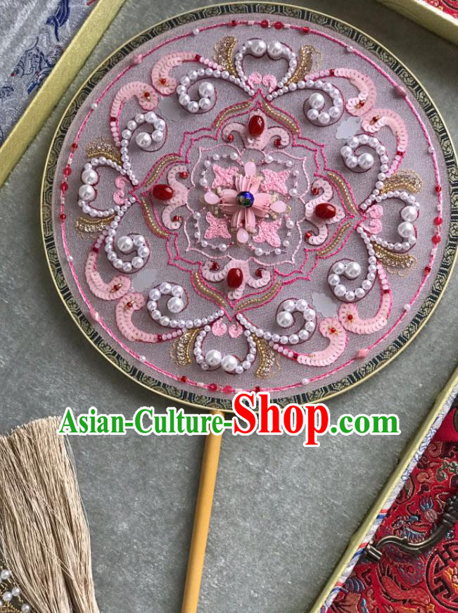 China Wedding Circular Fan Traditional Bride Pink Palace Fan Handmade Hanfu Fans China Wedding Circular Fan Traditional Bride Pink Palace Fan Handmade Hanfu Fans