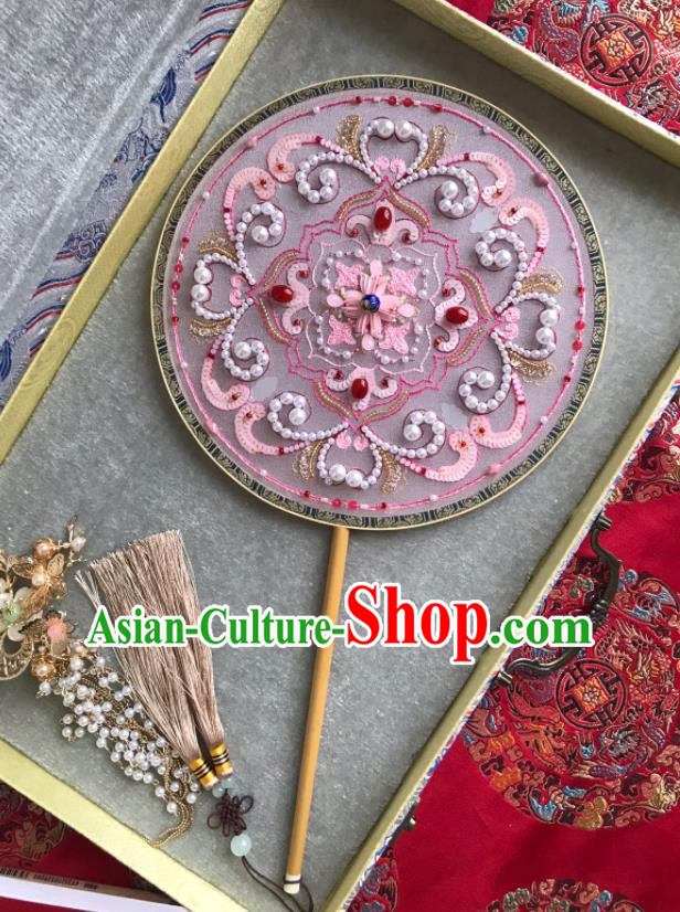 China Wedding Circular Fan Traditional Bride Pink Palace Fan Handmade Hanfu Fans China Wedding Circular Fan Traditional Bride Pink Palace Fan Handmade Hanfu Fans