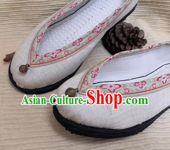 Handmade China National Woman Shoes Yunnan Beige Flax Shoes Ethnic Folk Dance Shoes Handmade China National Woman Shoes Yunnan Beige Flax Shoes Ethnic Folk Dance Shoes