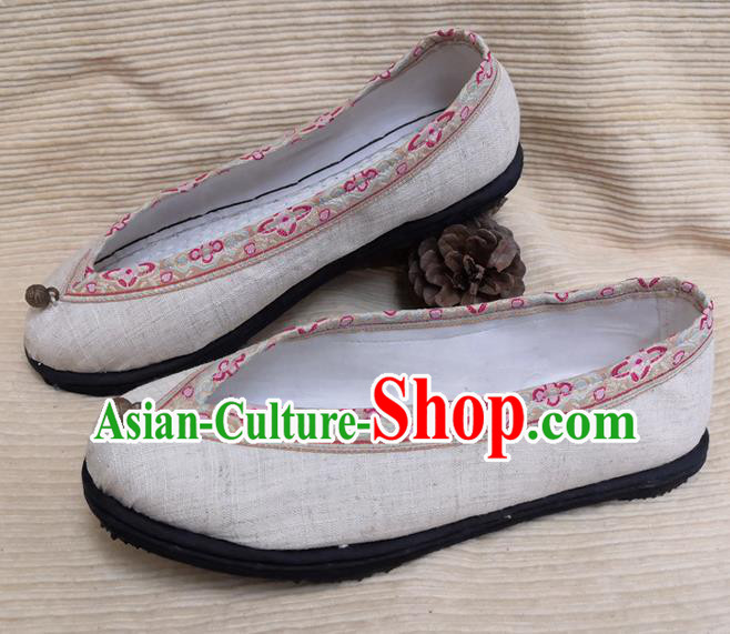 Handmade China National Woman Shoes Yunnan Beige Flax Shoes Ethnic Folk Dance Shoes Handmade China National Woman Shoes Yunnan Beige Flax Shoes Ethnic Folk Dance Shoes