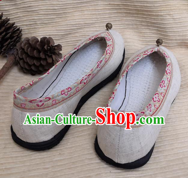 Handmade China National Woman Shoes Yunnan Beige Flax Shoes Ethnic Folk Dance Shoes Handmade China National Woman Shoes Yunnan Beige Flax Shoes Ethnic Folk Dance Shoes