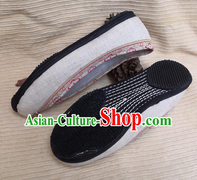 Handmade China National Woman Shoes Yunnan Beige Flax Shoes Ethnic Folk Dance Shoes Handmade China National Woman Shoes Yunnan Beige Flax Shoes Ethnic Folk Dance Shoes
